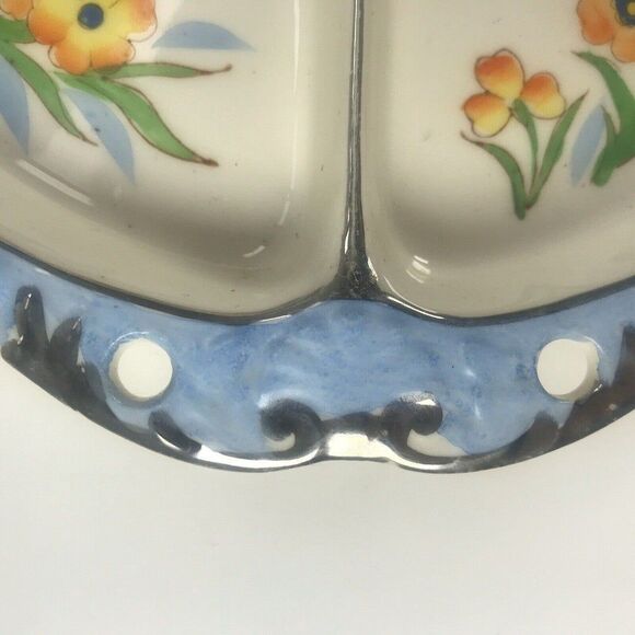 Moriyama Hand Painted 4 Section Divided Serving Bowl Dish Japan Poppies Floral - Picture 7 of 11